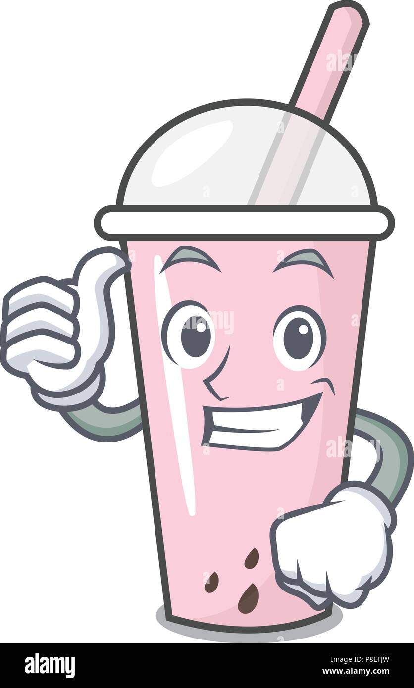 Thumbs up bubble tea framboise cartoon caractère Illustration de Vecteur