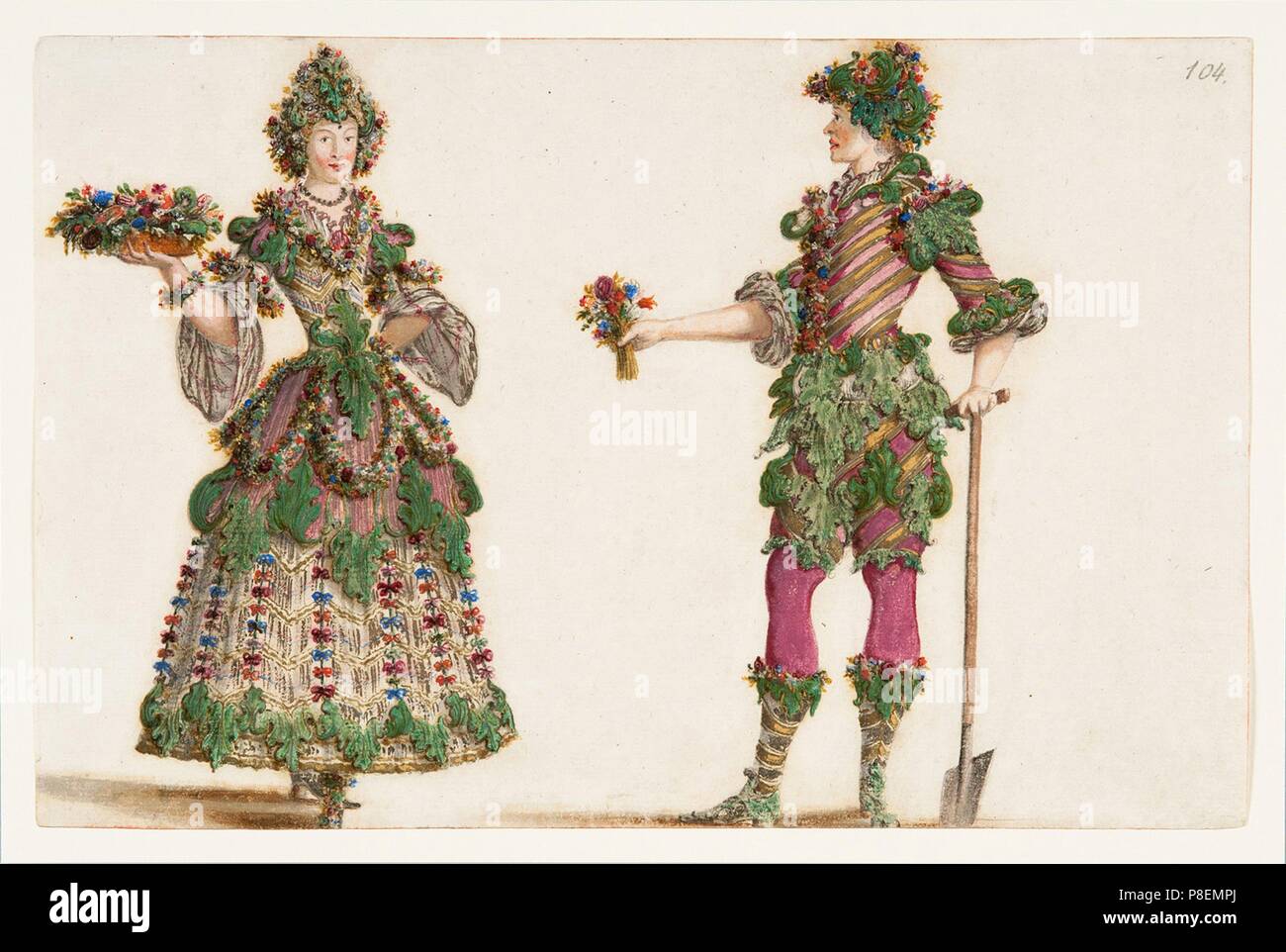 Jardiniers. La conception de costumes pour le carnaval de la cour de Vienne. Musée : Musée du Théâtre de Vienne. Banque D'Images
