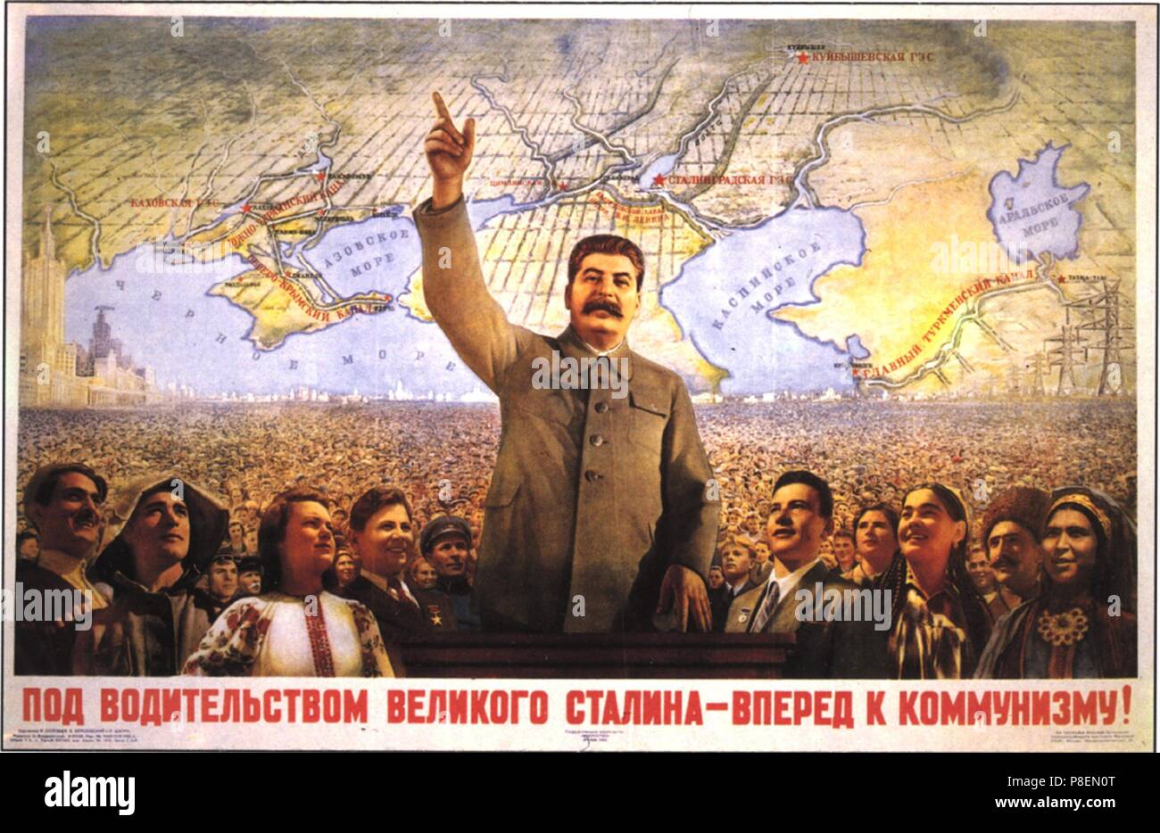 En vertu de l'état de grand Staline - let's aller de l'avant vers le communisme ! (Affiche). Musée : Bibliothèque d'État de Russie, Moscou. Banque D'Images