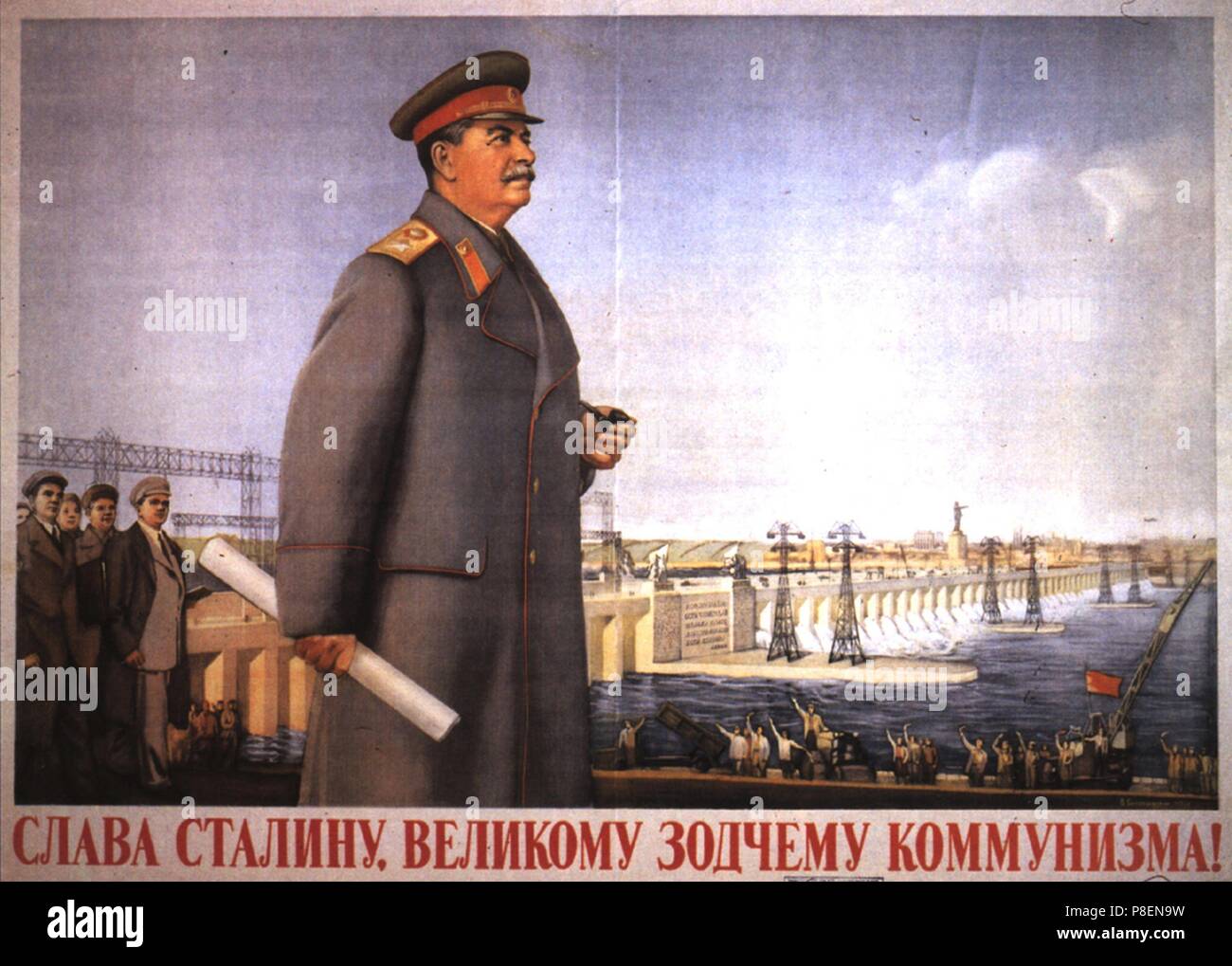 Gloire à Staline, le grand bâtisseur du communisme !. Musée : Bibliothèque d'État de Russie, Moscou. Banque D'Images