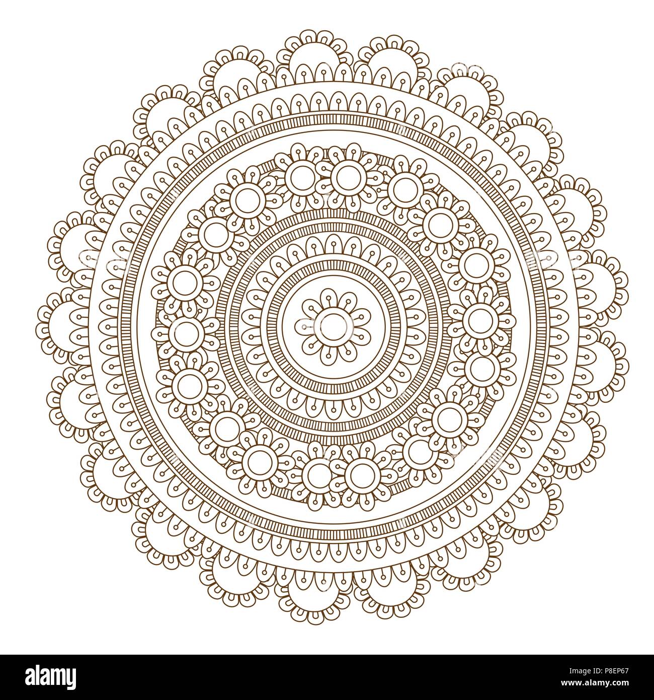 Mandala fleur illustration vectorielle. Motif Oriental, affiche des éléments décoratifs. Ornement motif floral ronde. L'élément de conception dans le style Mehndi indien. Vector illustration Illustration de Vecteur