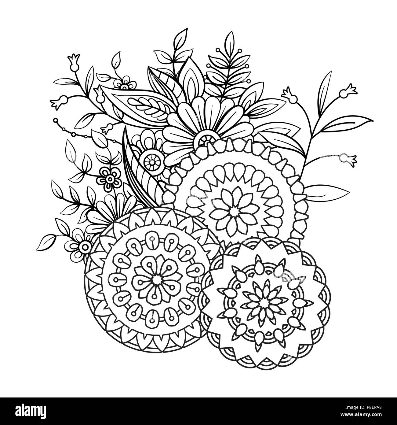 https://c8.alamy.com/compfr/p8epa8/livre-de-coloriage-adultes-page-avec-des-fleurs-et-des-mandalas-motif-floral-en-noir-et-blanc-l-art-therapie-anti-stress-page-a-colorier-hand-drawn-vector-illustration-p8epa8.jpg