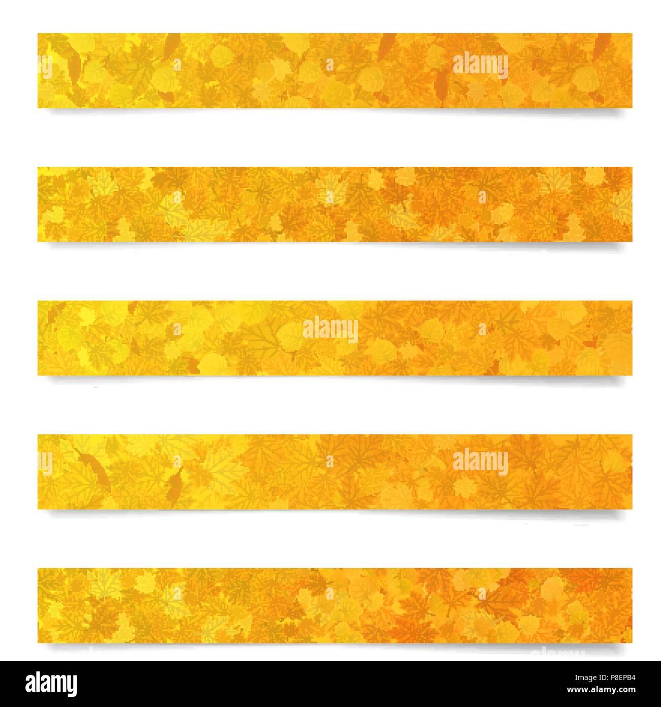 Ensemble de bannières web automne horizontal jaune avec des feuilles de la texture pour sites et publicité Illustration de Vecteur