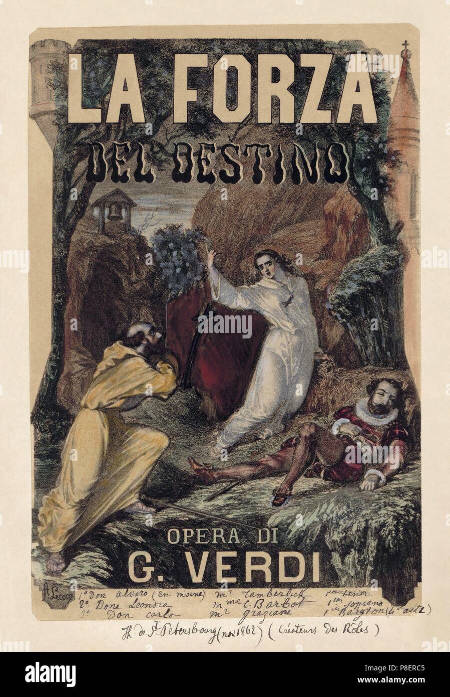 Affiche pour l'opéra La forza del destino de Giuseppe Verdi. Musée : collection privée. Banque D'Images