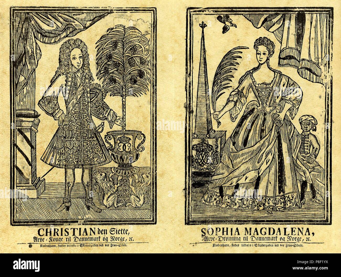 Double portrait du roi Christian VI et de la Reine Sophie Madeleine de Danemark et de la Norvège. Musée : collection privée. Banque D'Images