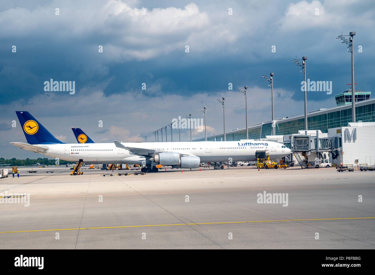 MUNICH, ALLEMAGNE, 11JUIL 2018. Les avions de la Lufthansa à l'aéroport de Munich. Photo par Enrique Shore Banque D'Images