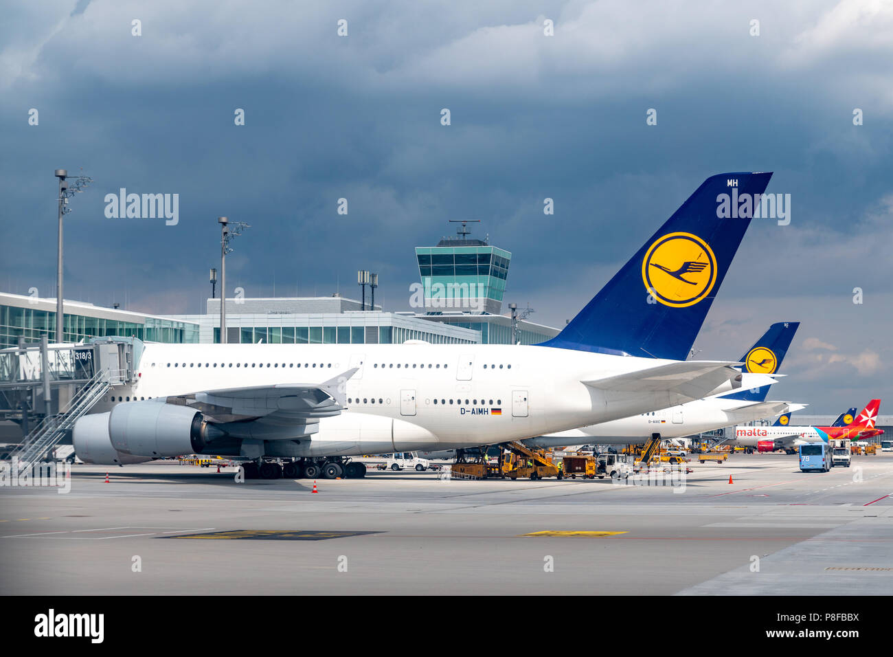 MUNICH, ALLEMAGNE, 11JUIL 2018. Les avions de la Lufthansa à l'aéroport de Munich. Photo par Enrique Shore Banque D'Images