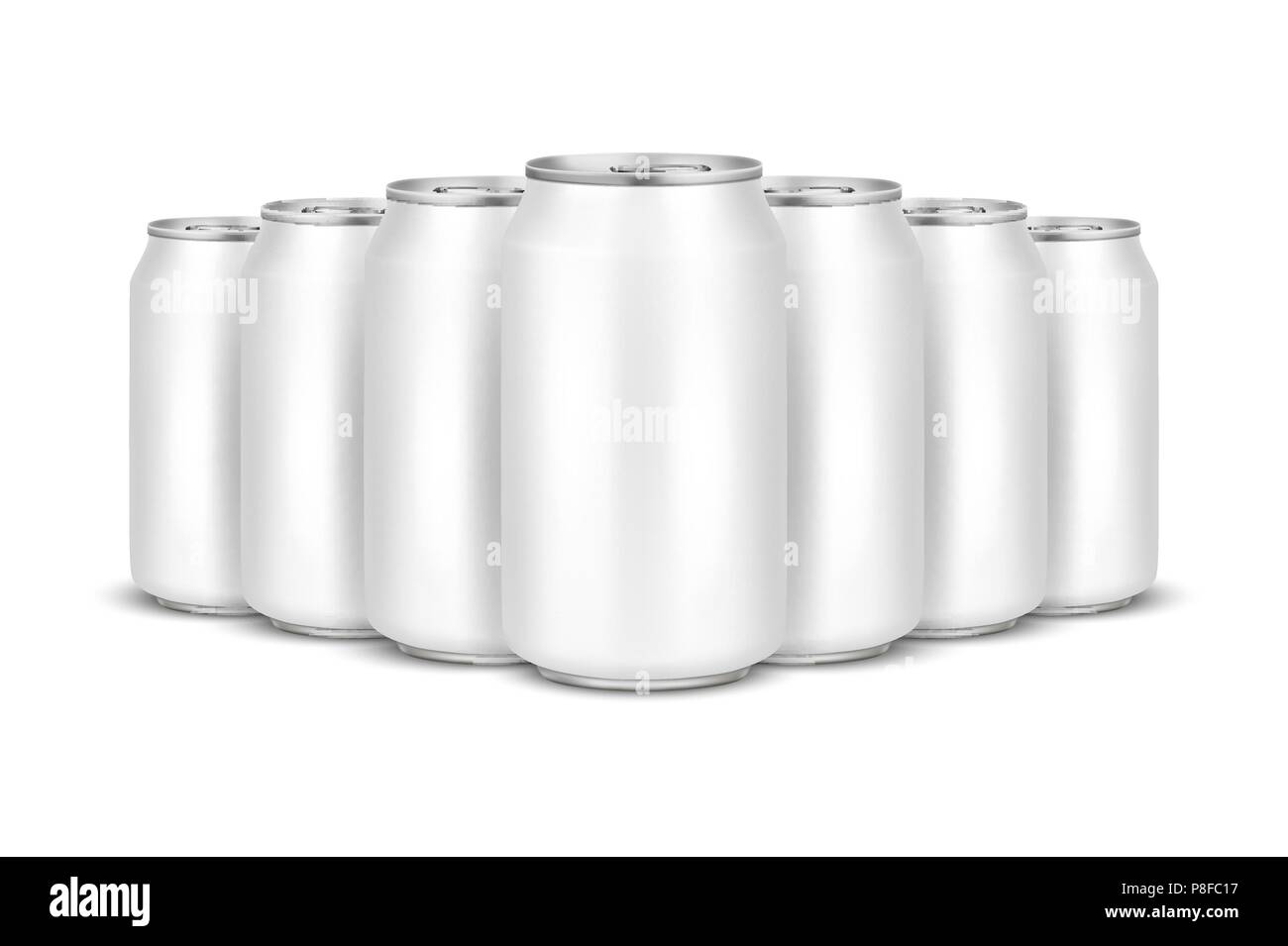 Vector 3D réaliste en aluminium blanc métal brillant vide pack de bière ou pouvez visual 330ml pile. Peut être utilisé pour l'alcool, bière, boissons gazeuses, soda pop, limonade, cola, boisson énergétique, de jus, d'eau etc. libre isolé sur fond blanc. Modèle de conception de maquette de l'emballage pour les graphiques. Vue avant Illustration de Vecteur