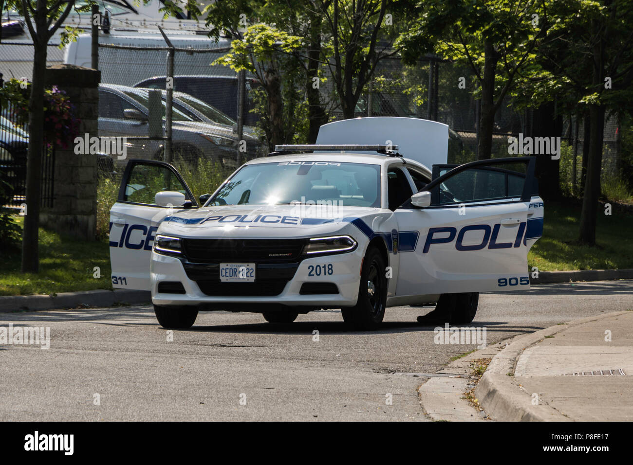 Voiture de police à la parade de la fête du Canada à Port Credit, Mississauga, Ontario, Canada Banque D'Images