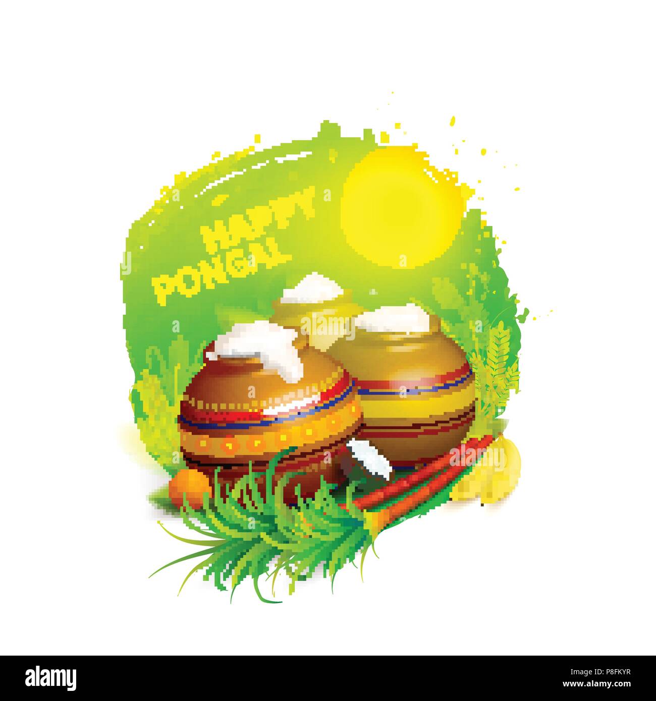 Vector illustration of Happy Pongal fond d'accueil. Festival de la récolte de l'Inde du Sud, heureux Pongal fête. Conception de cartes de voeux, bannières, publicités, promotions. EPS10 Illustration de Vecteur