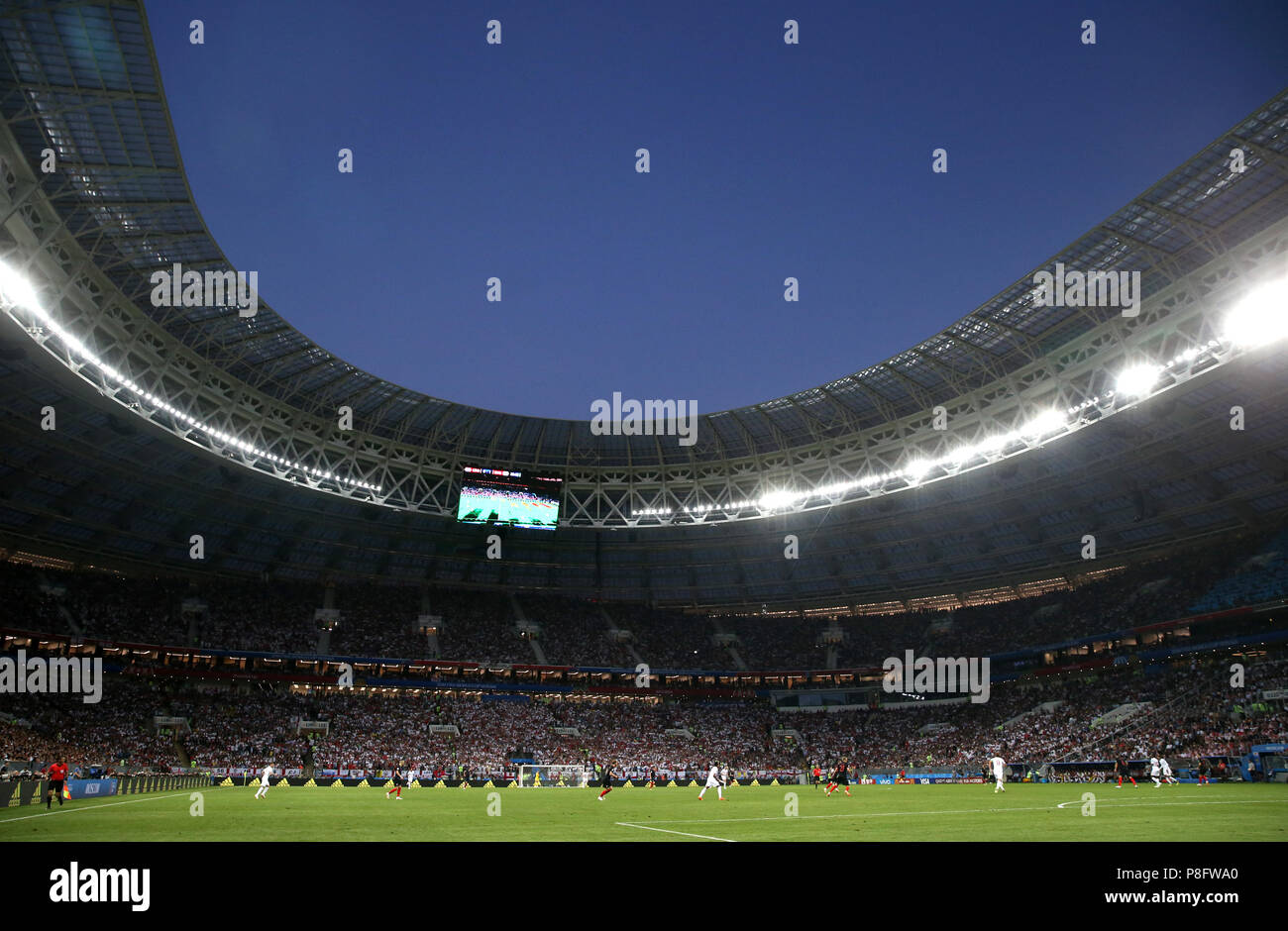 Vue générale de l'action de match pendant la Coupe du Monde de football, demi-finale match au stade Luzhniki de Moscou. Banque D'Images