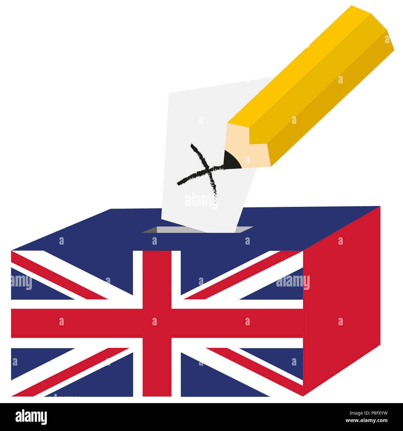 Brexit - Royaume-Uni (UK). Crayon avec British Union Jack Flag. Royaume-uni vote. Isolé sur fond blanc Banque D'Images