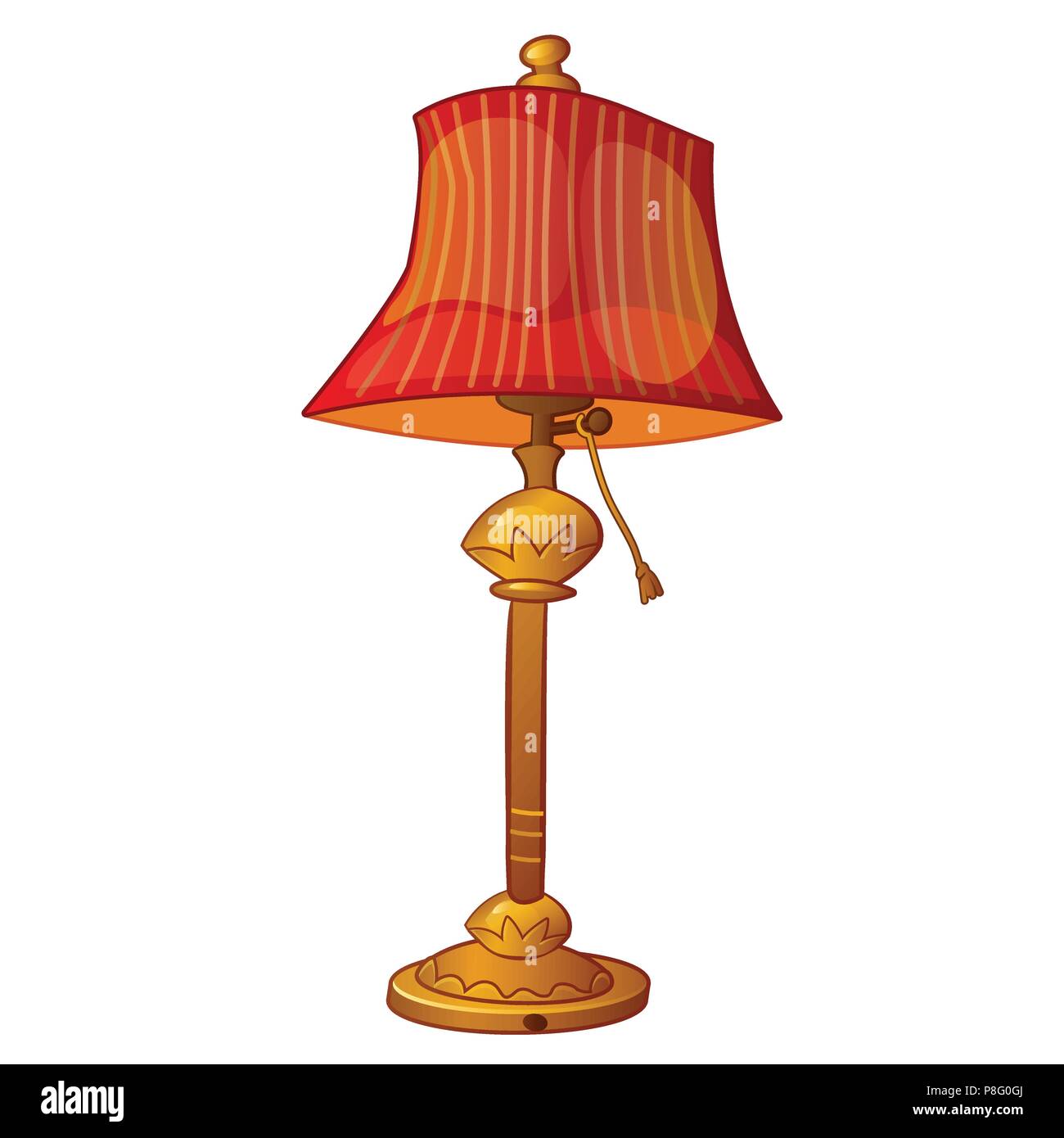 Cartoon lampe de plancher avec abat-jour en style vintage rouge isolé sur fond blanc. Close-up Vector illustration. Illustration de Vecteur