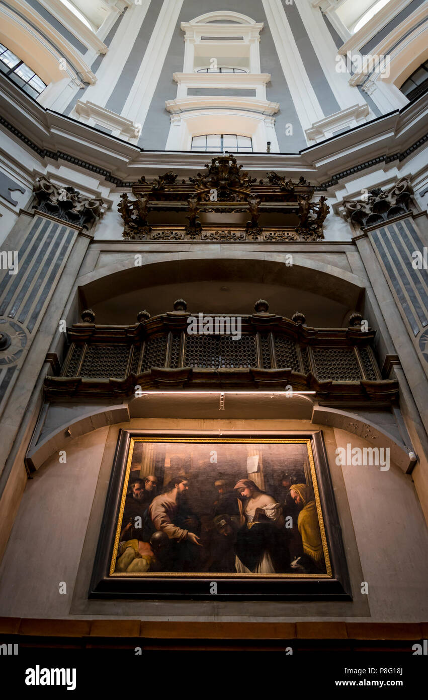 Église Pio Monte della Misericordia, Luca Giordano, le Christ et l'adultère, Naples, Italie Banque D'Images