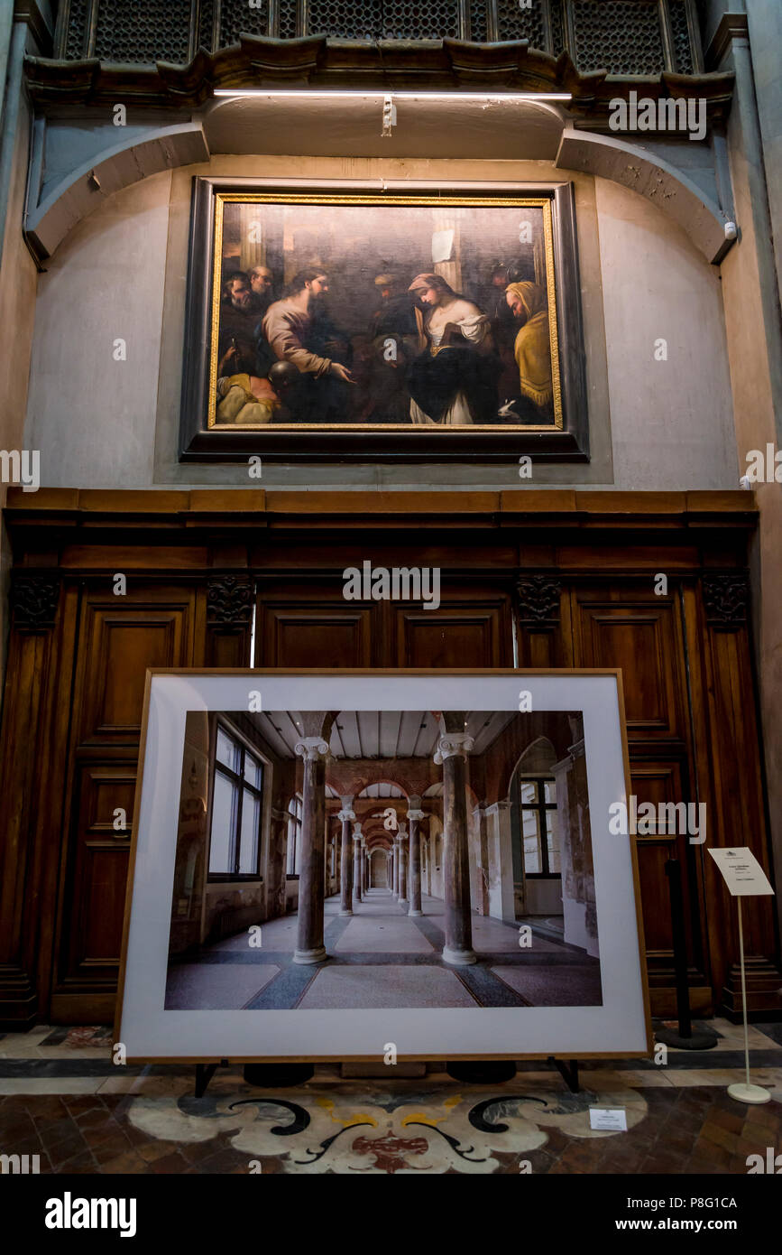 Église Pio Monte della Misericordia, Luca Giordano, le Christ et l'adultère, Naples, Italie Banque D'Images