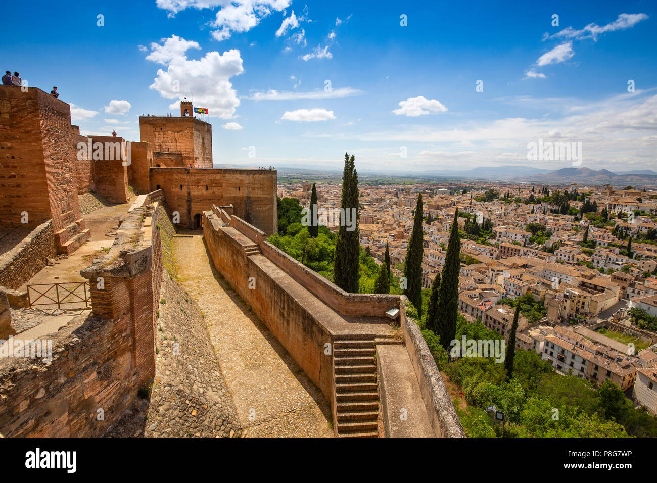 Vue de l'Albaicin quartier typique de l'Alcazaba. Alhambra, UNESCO World Heritage Site. La ville de Grenade. Andalousie, Espagne du sud Europe Banque D'Images