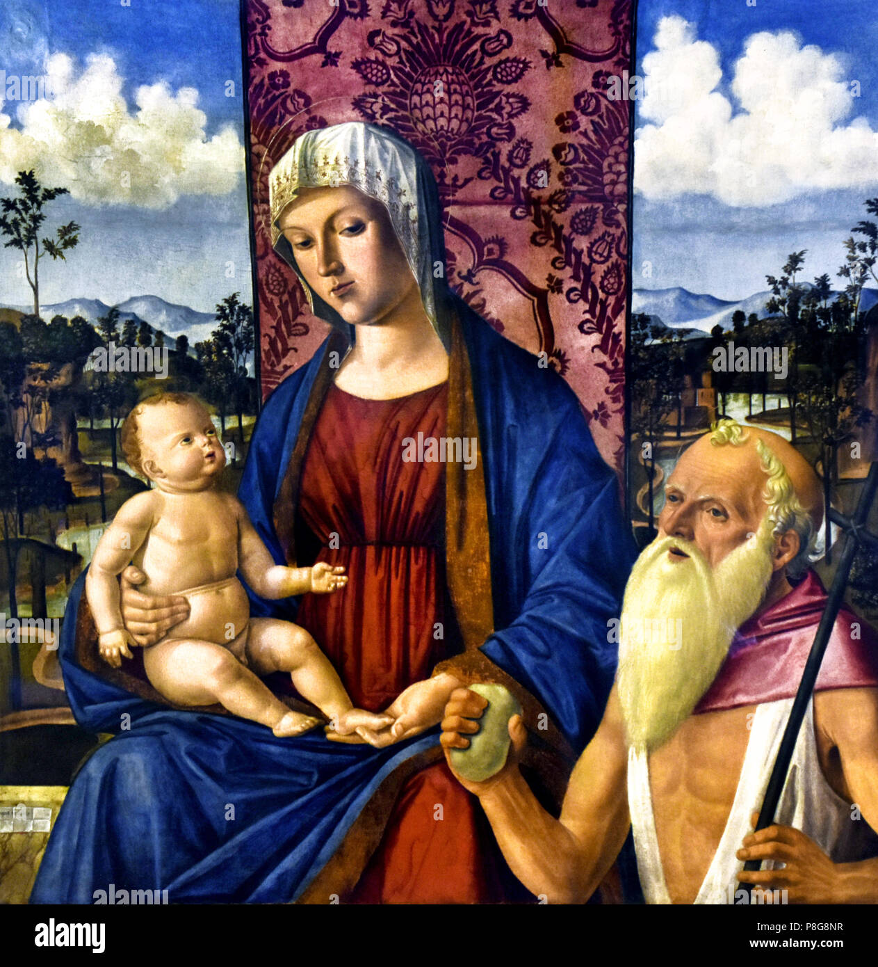 Madonna col bambino é San Girolamo - Vierge à l'enfant et Saint Jérôme par Niccolò di Giovanni Mansueti Giovanni Mansueti ( 1465 - 1527) l'Italie, l'italien. Banque D'Images