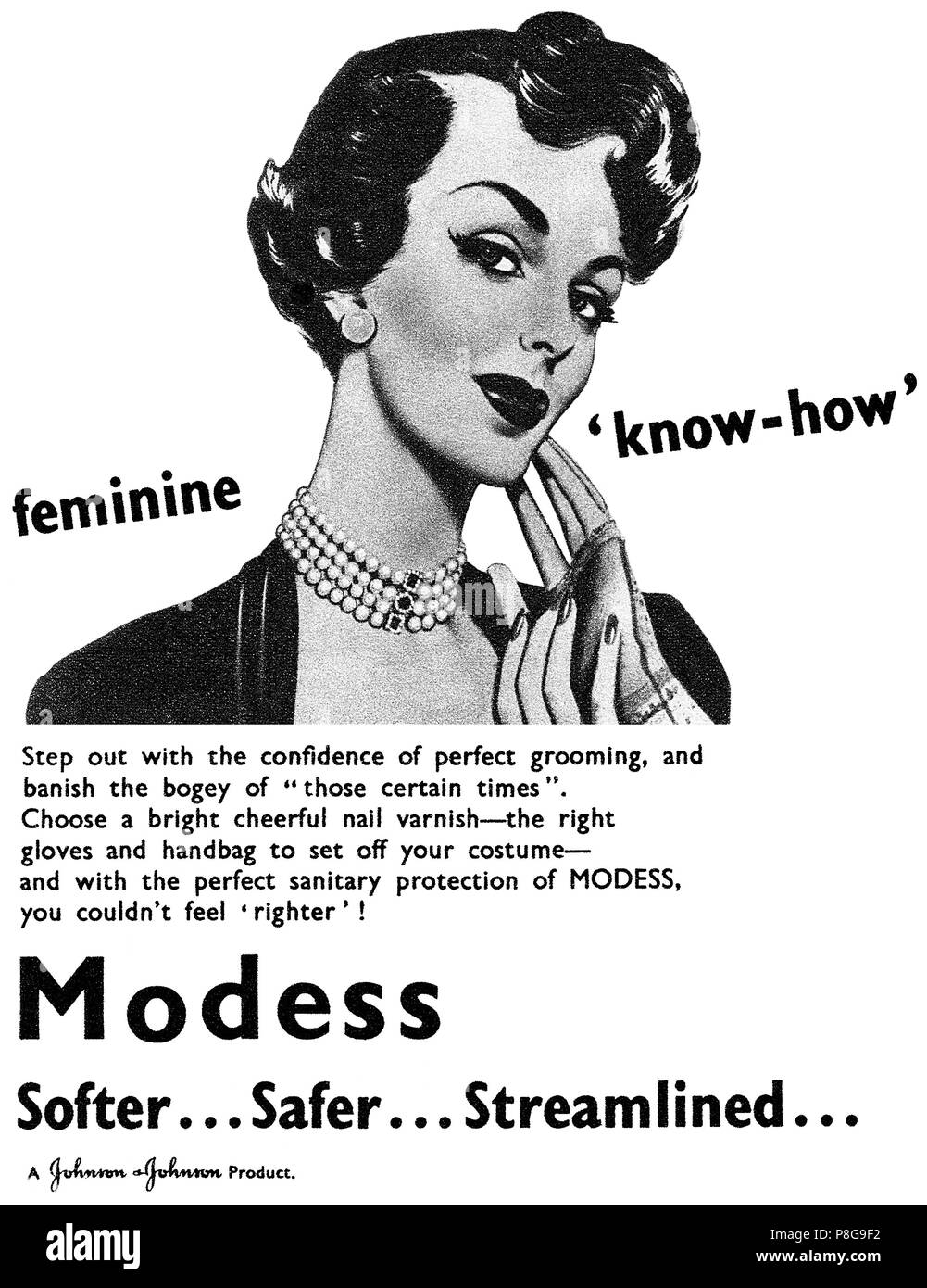 1950 La publicité pour l'hygiène féminine Modess. Banque D'Images