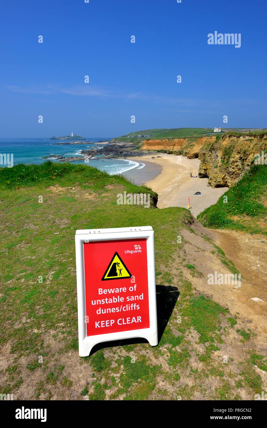 Panneau d'avertissement de tourisme,plage,Gwithian Godrevy Godrevy côte,patrimoine,Cornwall, Angleterre, Royaume-Uni Banque D'Images