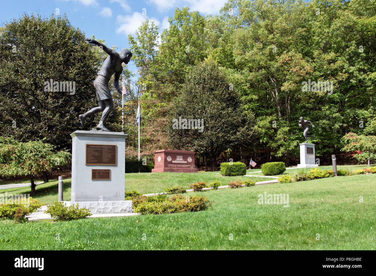 La Jim Thorpe Memorial Park contient la tombe de la Native American sports figure, deux statues et repères historiques, à Jim Thorpe, Pennsylvanie. Banque D'Images