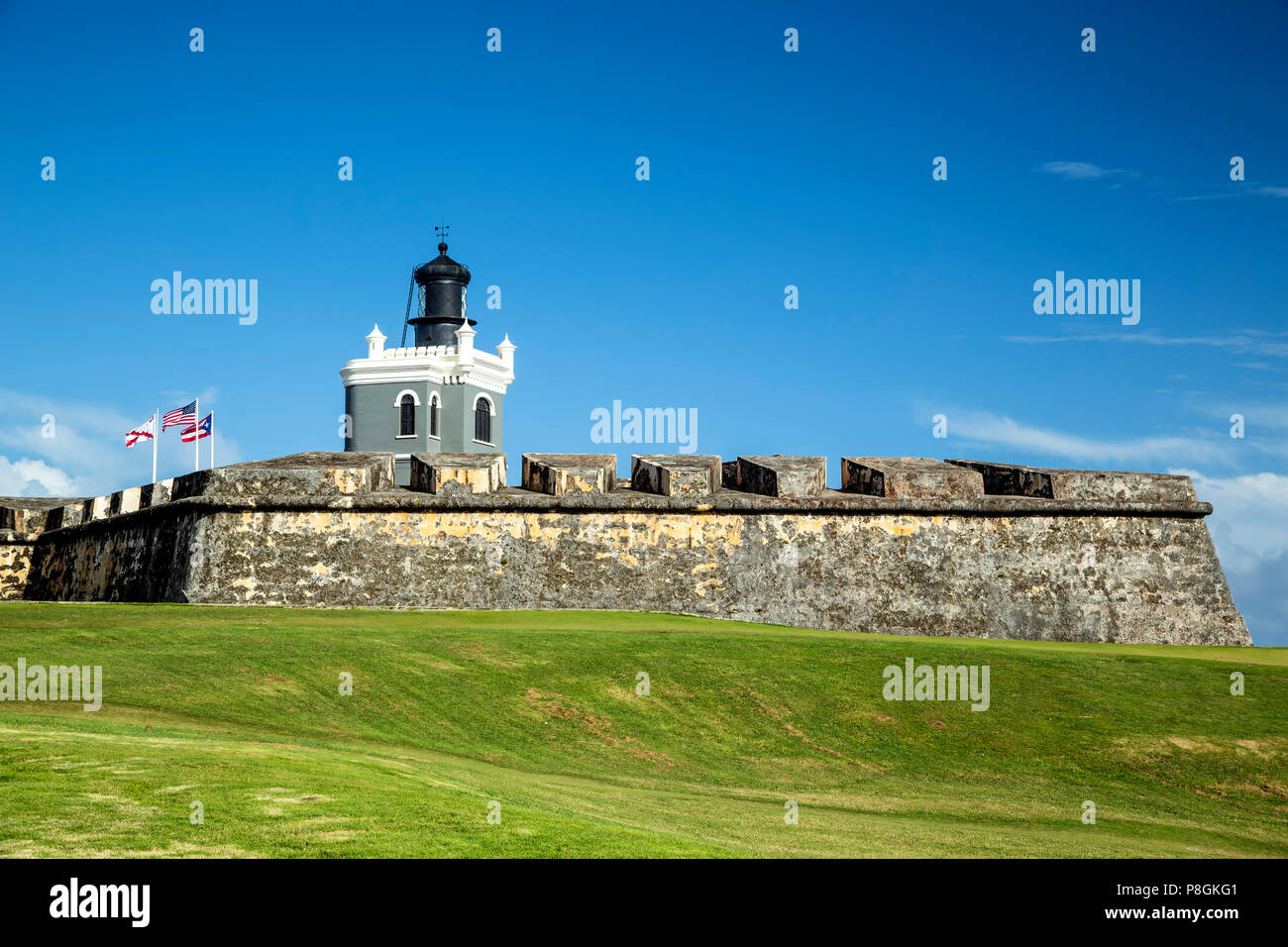 Leuchtturm, San Felipe del Morro Castle, Site Historique National de San Juan, San Juan, Puerto Rico Banque D'Images