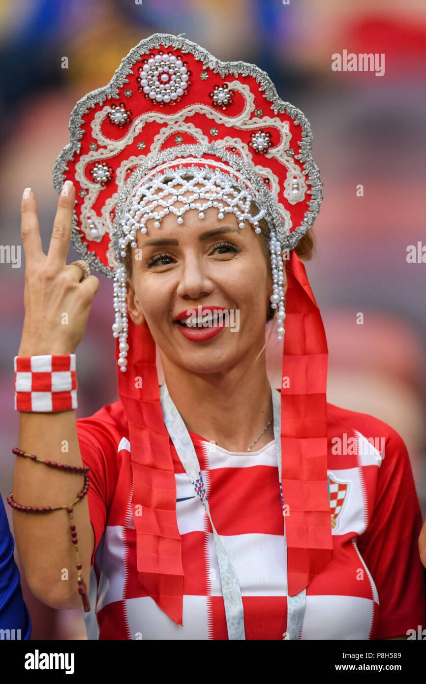 10 juillet 2018 : stade Luzhniki à ventilateur croate au cours de la demi-finale entre l'Angleterre et la Croatie lors de la Coupe du Monde 2018. Ulrik Pedersen/CSM Banque D'Images