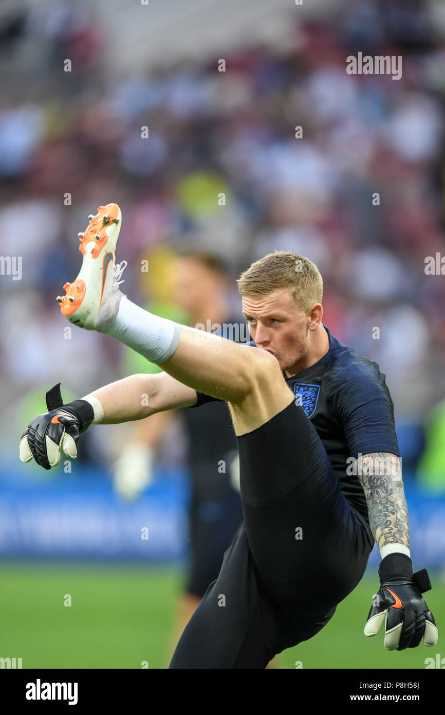 10 juillet 2018 : La Jordanie Pickford d'Angleterre l'échauffement au stade Luzhniki durant la demi-finale entre l'Angleterre et la Croatie lors de la Coupe du Monde 2018. Ulrik Pedersen/CSM Banque D'Images