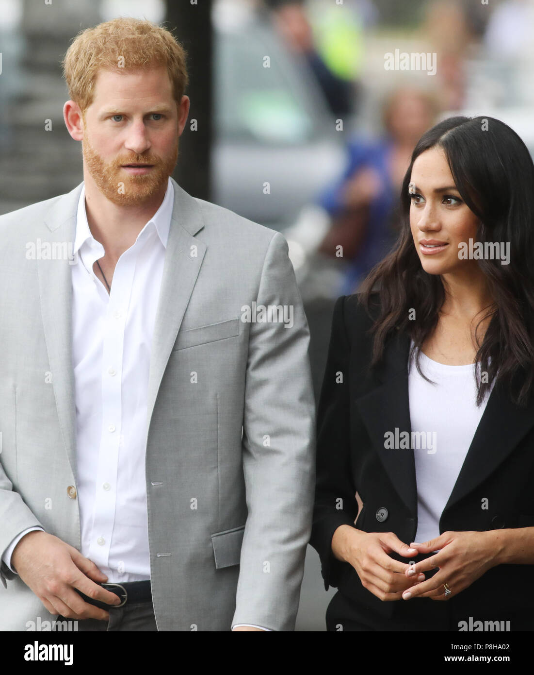 Le prince Harry Markel Meghan et visiter la Grande Famine sculpture, Dublin, Irlande Banque D'Images