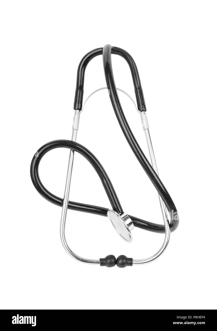 Stéthoscope médical, isolé. Stéthoscope médical noir fond blanc. Banque D'Images