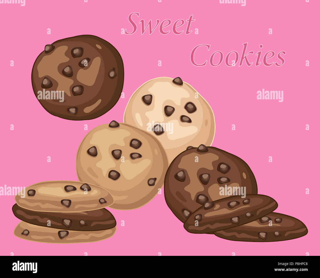 Une illustration classique de cookies aux pépites de chocolat sur un fond rose doux dans un format d'annonce Banque D'Images