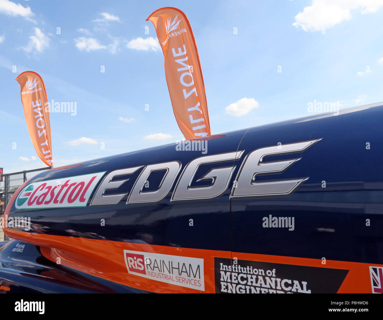 SSC Bloodhound voiture jet, maintenant, la LSR véhicule terrestre supersonique, à l'UTC, le circuit de course de Silverstone, Circuit de Silverstone Towcester, ,Angleterre,NN12 8TL Banque D'Images
