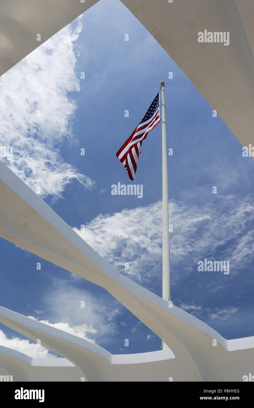 USS Arizona Memorial, la Deuxième Guerre mondiale, la Vaillance dans le Pacifique National Monument, Pearl Harbor, Honolulu, Oahu, Hawaii, USA. Banque D'Images