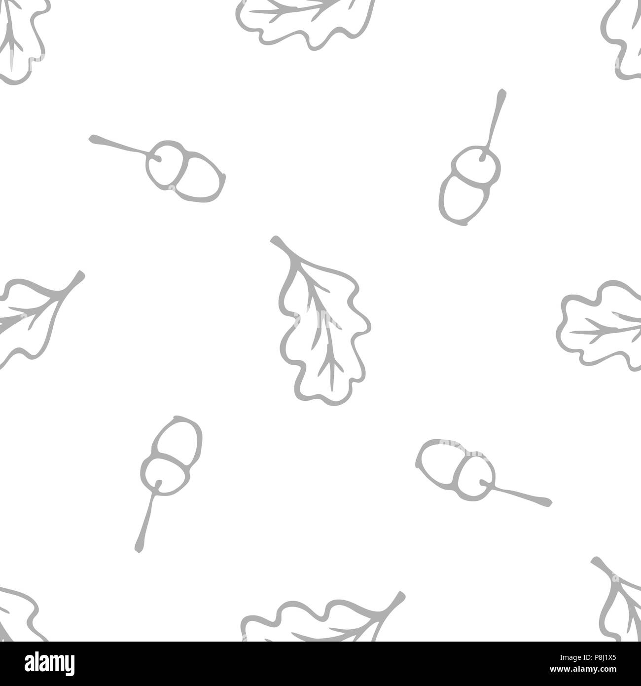 Noir & blanc transparent avec des feuilles de chêne et de glands. Illustration de Vecteur