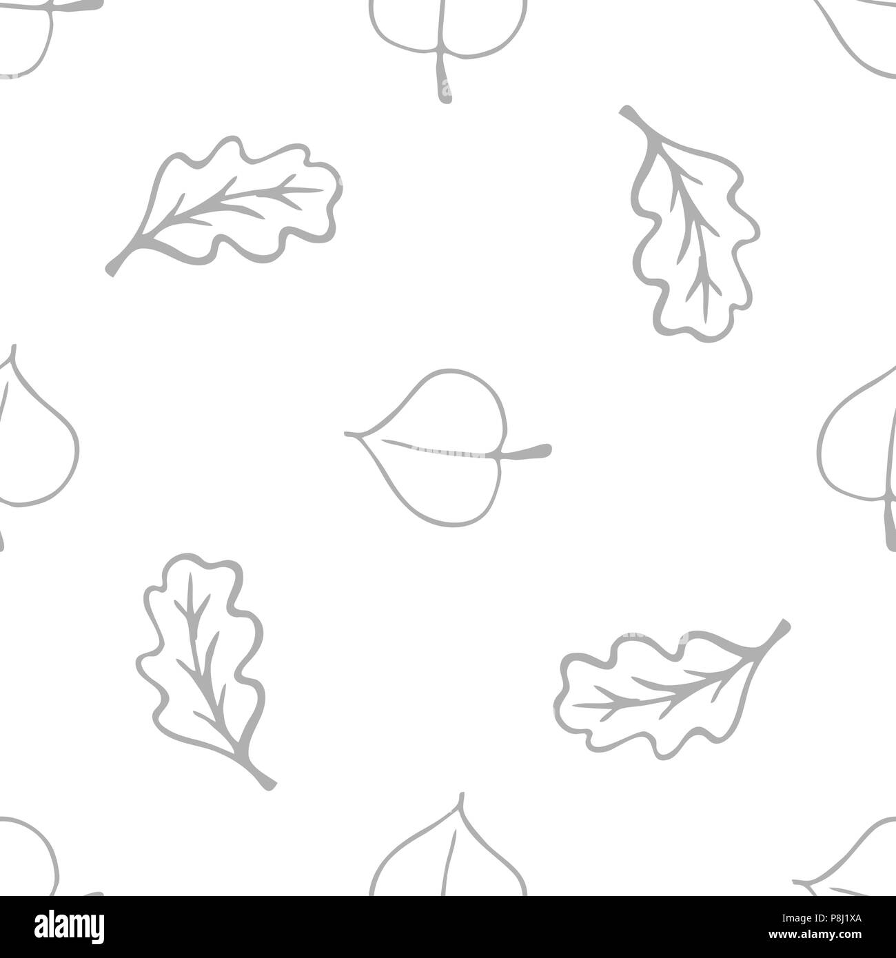 Noir et blanc automne modèle vectoriel avec différentes feuilles. Illustration de Vecteur