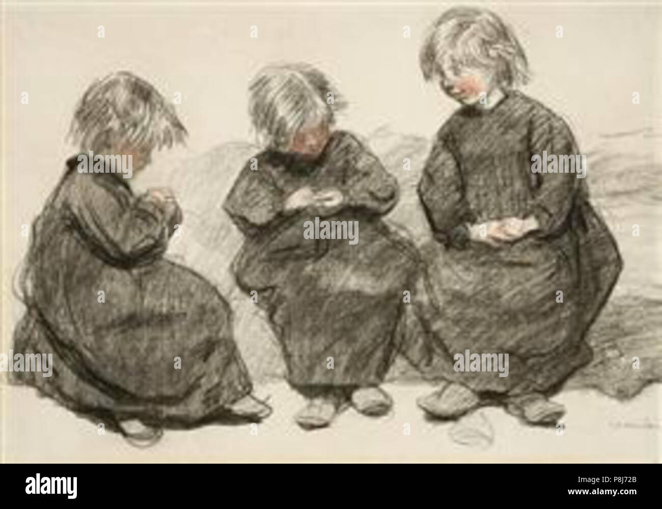 . 537 Steinlen - trois-assis-girls Banque D'Images
