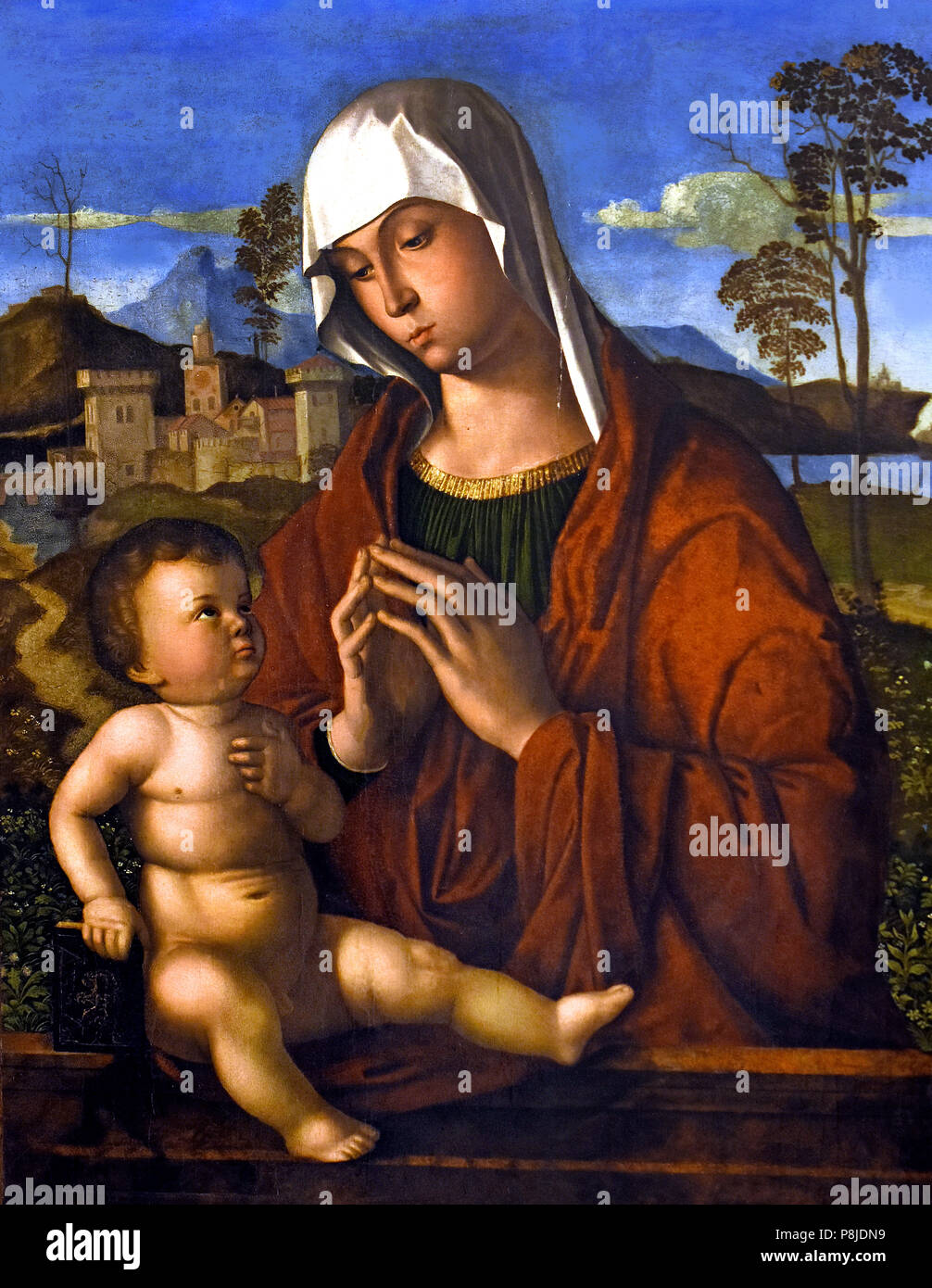 Madonna col bambino - Vierge à l'enfant par Pietro de Saliba, appelé Pietro da Messina, son travail est détectable à partir de 1497 à 1530. L'Italie, l'italien. Banque D'Images