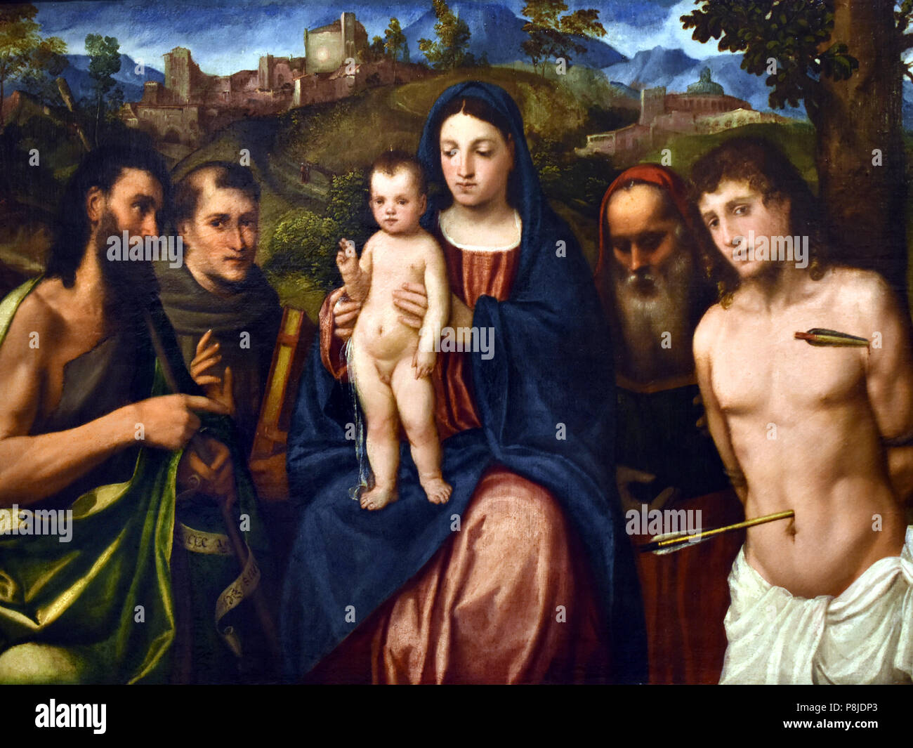 Madonna et Saints par Bonifazio de Pitati Verona-Venice 1487-1553, l'Italie, l'italien. Banque D'Images
