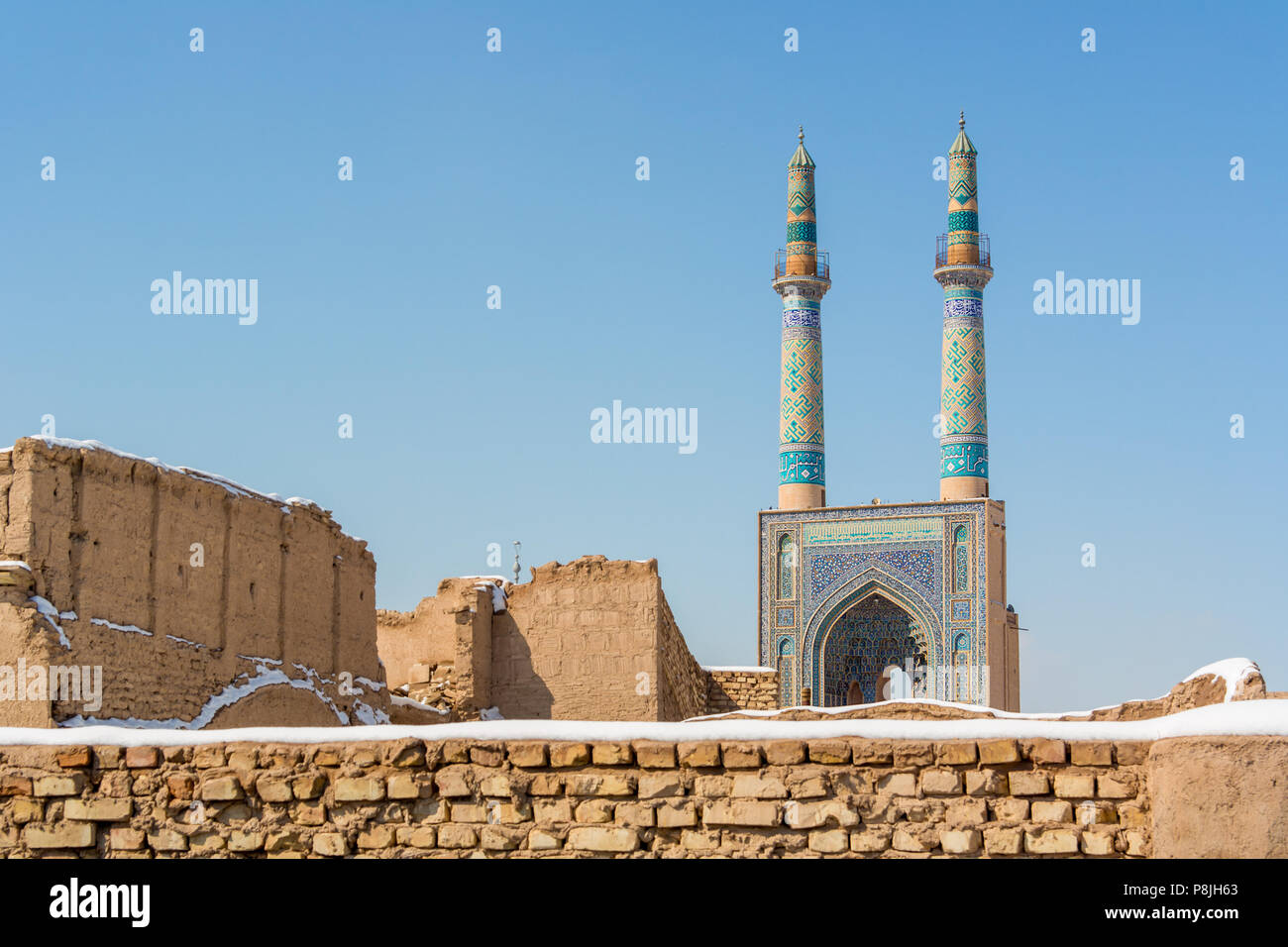 James mosquée de Yazd, Iran. Un parfait exemple de l'architecture perse style Azari et a le plus haut des minarets en Iran. Banque D'Images