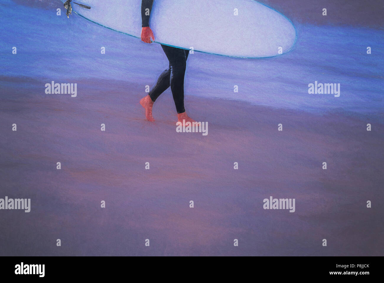 Instructeur de surf avec son voile sur la plage de Saint Austell, Cornwall, UK Banque D'Images