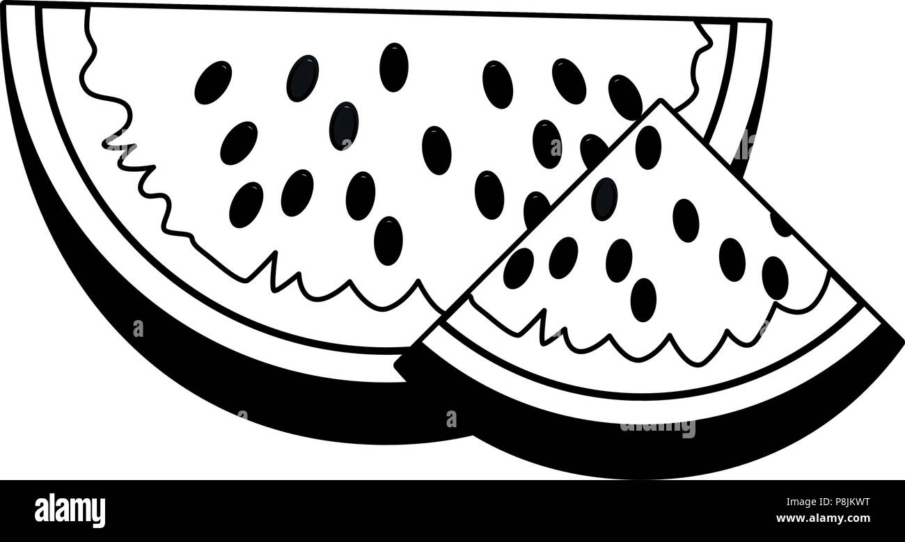 Watermelon fruits isolés noir et blanc Illustration de Vecteur