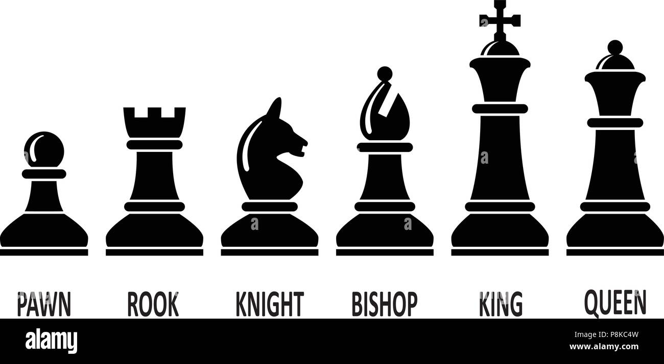 Pièces d'échecs de vecteur pour la conception de logo. pion, tour, chevalier, l'évêque, le roi et la reine des symboles d'échecs noir et blanc Illustration de Vecteur