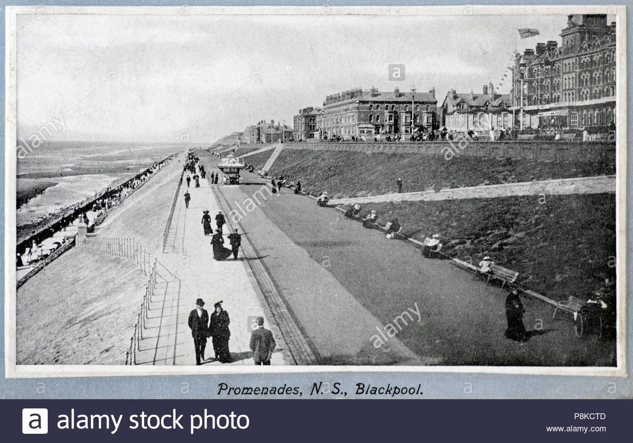 Promenades, N.-É., Blackpool England , vintage carte postale de 1918 Banque D'Images
