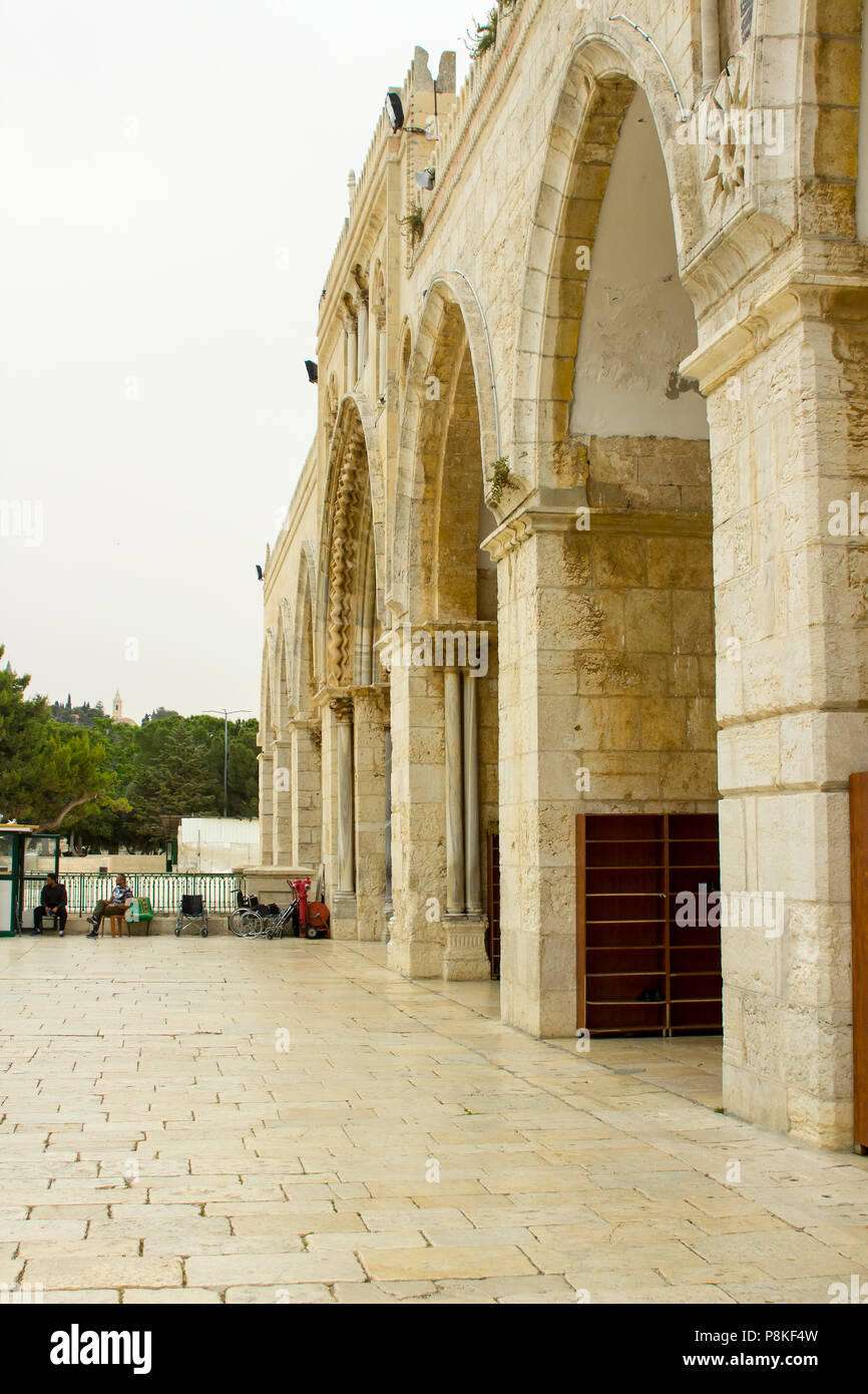 Le mur en pierre voûtée entrée de la mosquée Al Aqsa sur l'ancien mont du Temple à Jérusalem Israël Banque D'Images