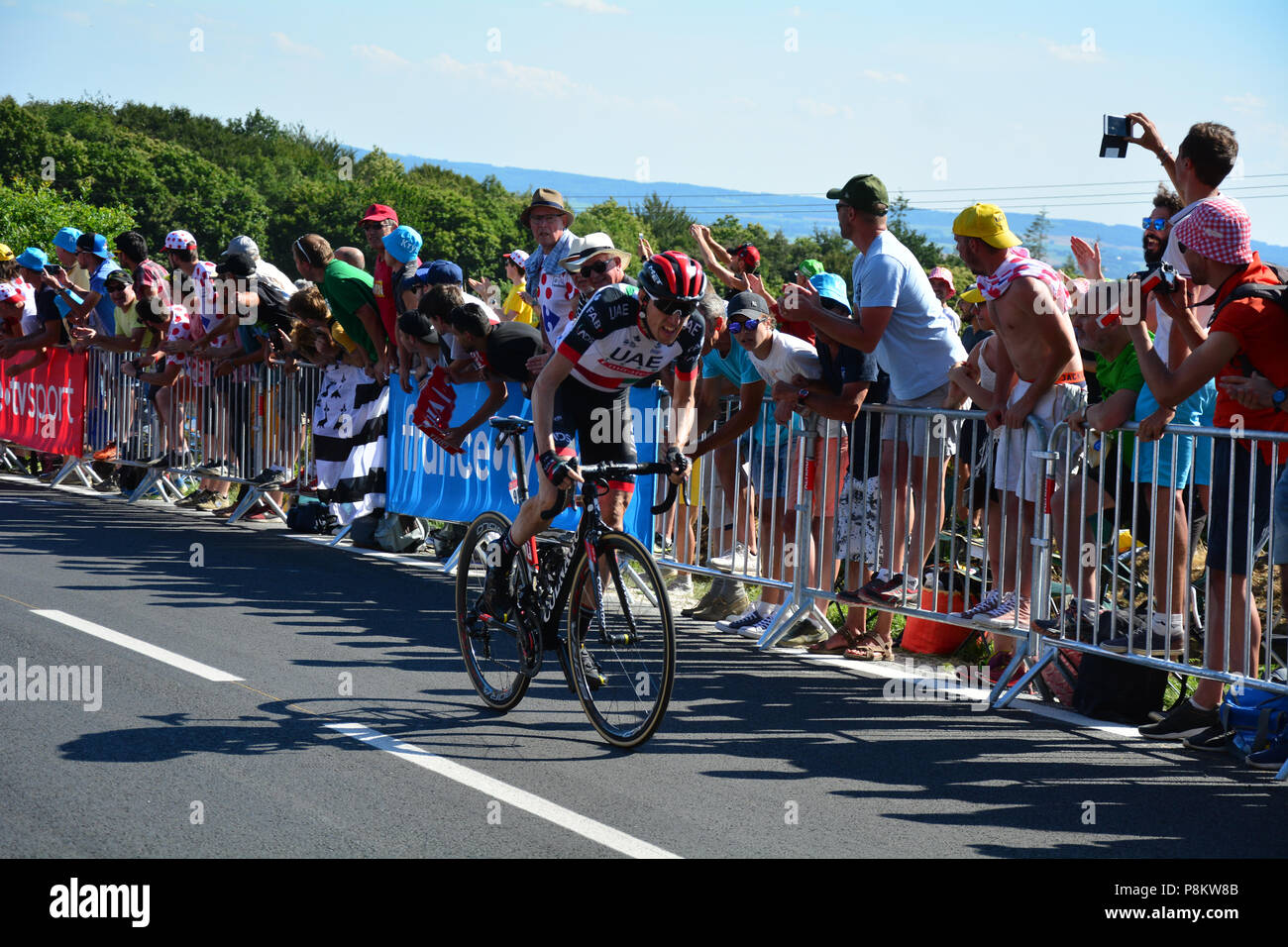 Mur de Bretange, France. 12 juillet 2018. Tour de France. Dan Martin dans le dernier kilomètre sur son chemin pour gagner la scène.#  Crédit : JWO/Alamy Live News Banque D'Images