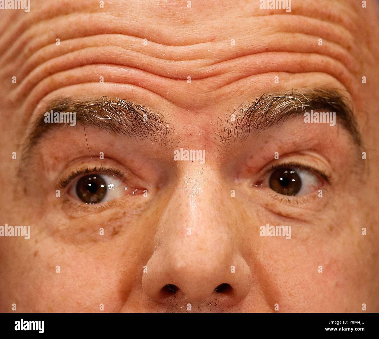 Moscou, Russie. Le 13 juillet, 2018. Moscou 2018 PHOTOS générales - le président de la FIFA, Gianni Infantino au cours d'une conférence de presse au stade Luzhniki de Moscou, en Russie. (Photo : Marcelo Machado de Melo/Fotoarena) Crédit : Foto Arena LTDA/Alamy Live News Banque D'Images