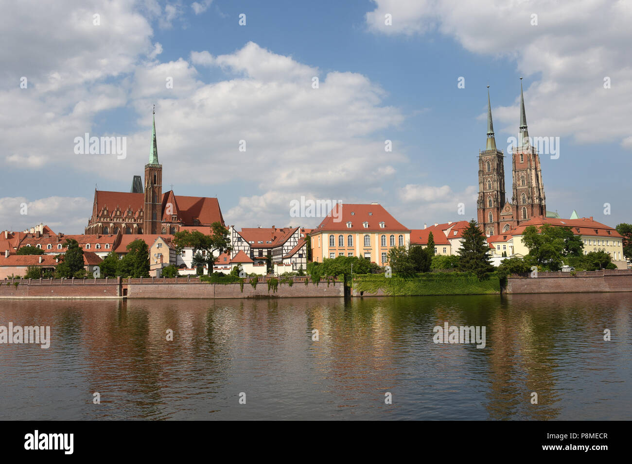 L'Oder et de l'île de la cathédrale de Wroclaw, Silésie, Pologne, Europe Banque D'Images