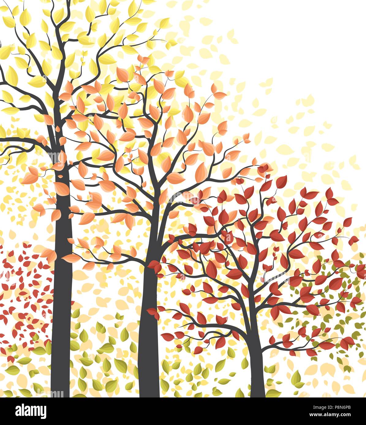 Vector illustration d'un arbre d'automne avec des feuilles. Automne forêt multicolore Illustration de Vecteur