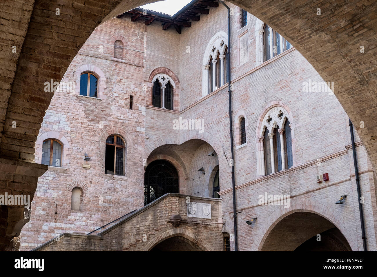 Bâtiment historique de Foligno, Pérouse, Ombrie, Italie : Palazzo Trinci Banque D'Images