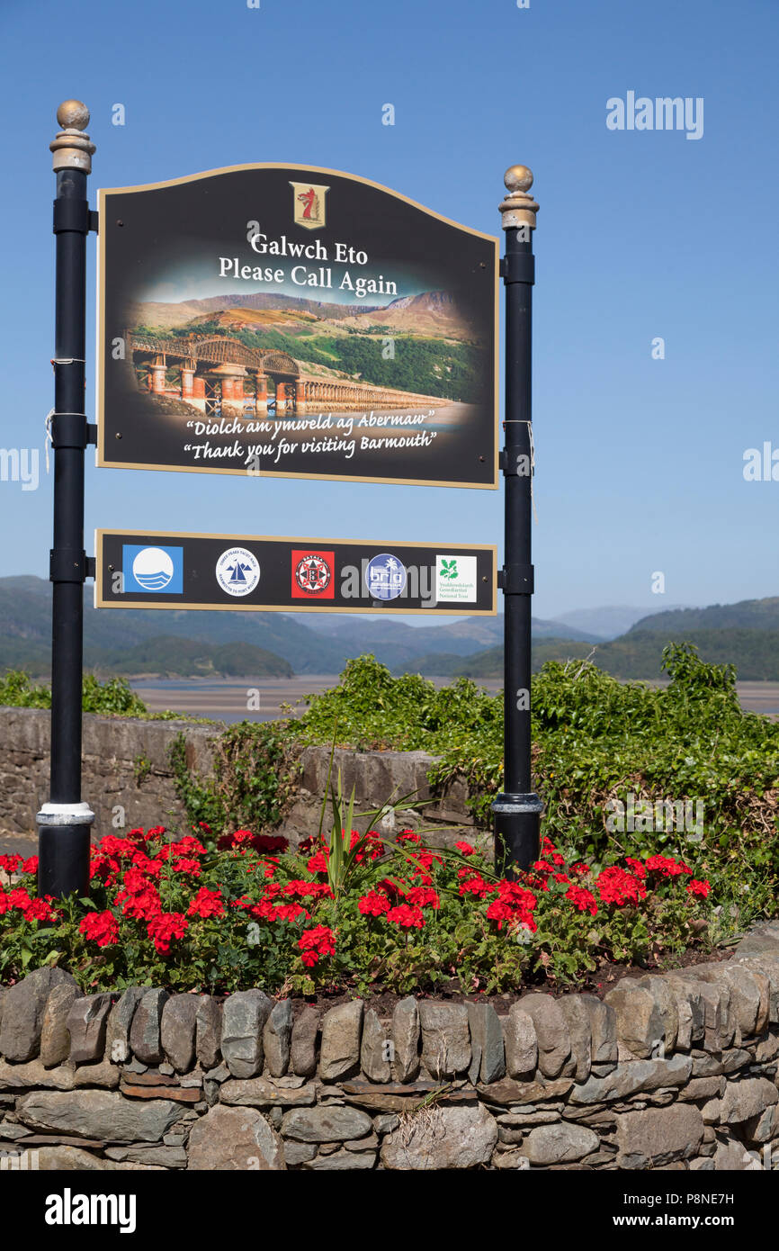 Inscrivez-vous l'accueil des visiteurs de la ville, Barmouth, Gwynedd, Pays de Galles Banque D'Images
