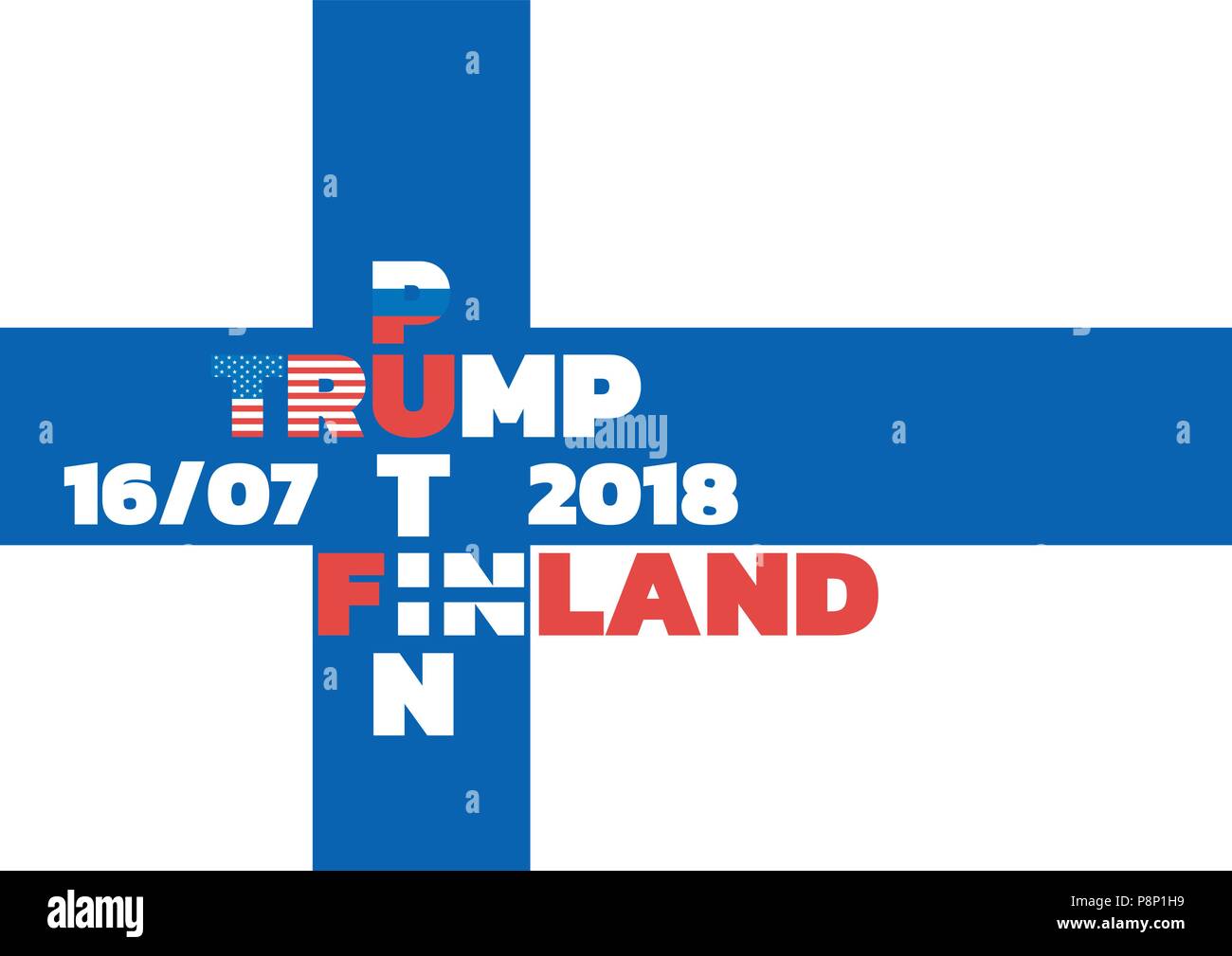 Poster dédié à trump s rencontre avec Poutine en Finlande.LE PAVILLON DE LA FINLANDE.Texte basé sur font noir Kanit sous licence SIL Open Font License Illustration de Vecteur